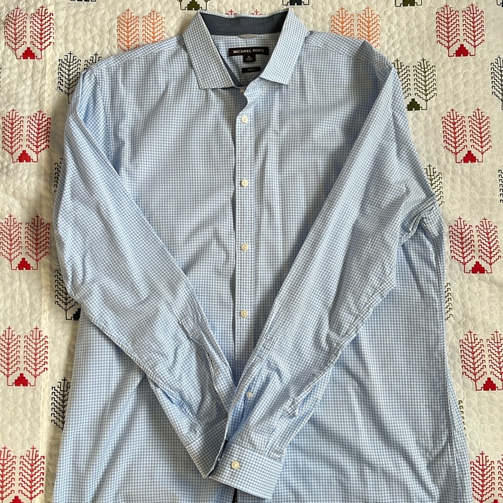 Michael Kors blue gingham button down. Slim fit